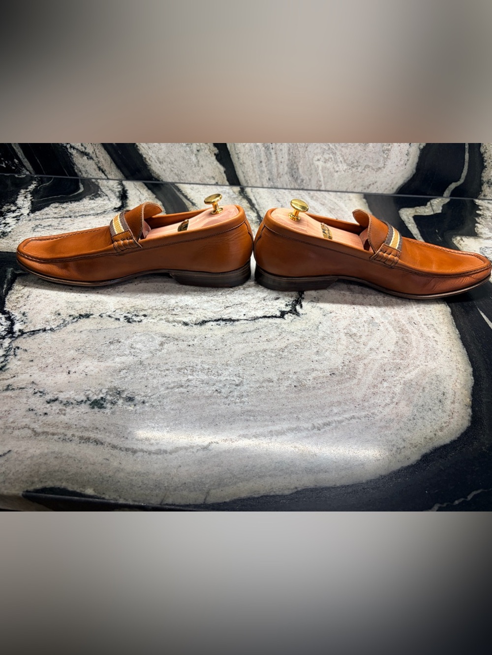 Barrett Cognac Leather Loafers Made In Italy Mens 10.5 US Luxury Designer Shoes - Picture 4 of 8